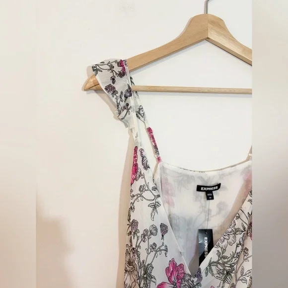 Express Floral Pink & White Wrap Peplum Tank Top Size XS - Picture 4 of 8